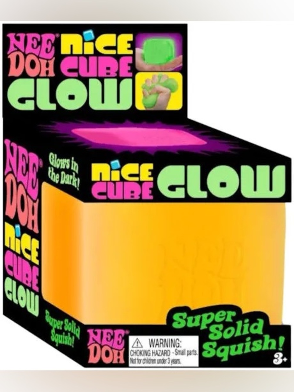 Schylling NeeDoh Nice Cube Glow - Orange Super Solid Squish Toy